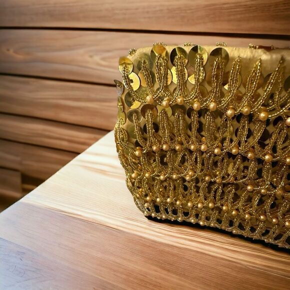 Vintage Gold Beaded Evening Bag Made in Hong Kong - Picture 6 of 13